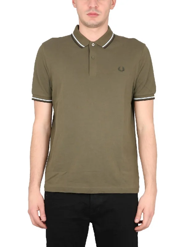 Men's Twin Tipped Polo Shirt In Olive Green/white/black