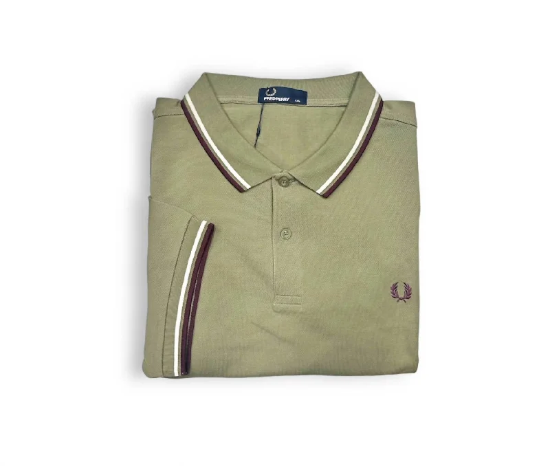 Men's Twin Tipped Polo Shirt In Olive/white/maroon