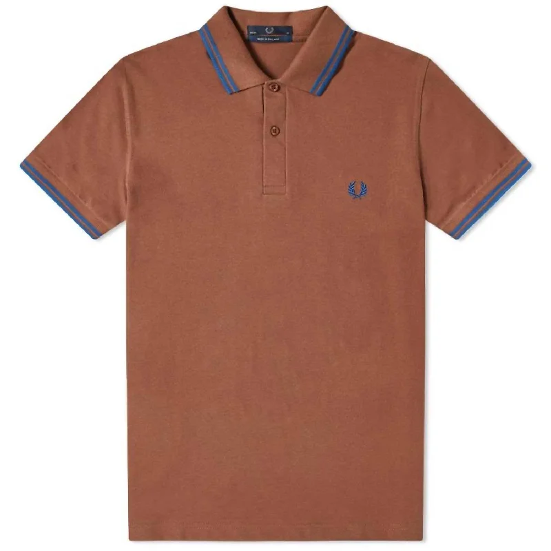 Men's Twin Tipped Polo Shirt In Root Beer/blue