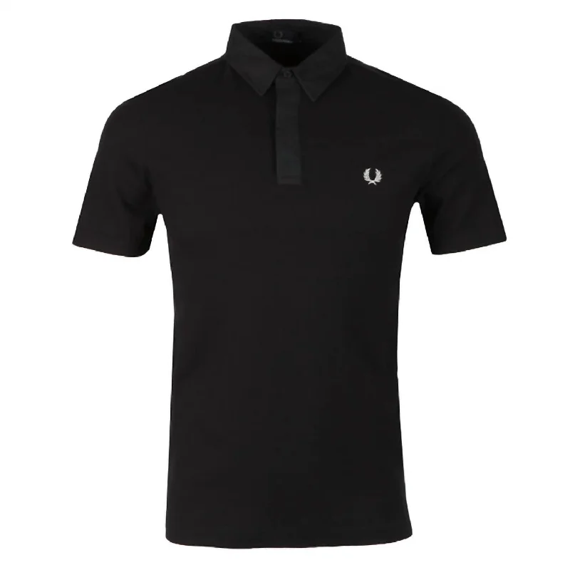 Men's Waffle Collar Pique Shirt In Black