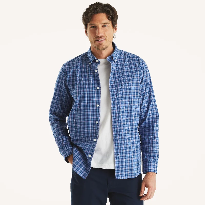 embroidered hoodies for men -Nautica Mens Wrinkle-Resistant Plaid Wear To Work Shirt