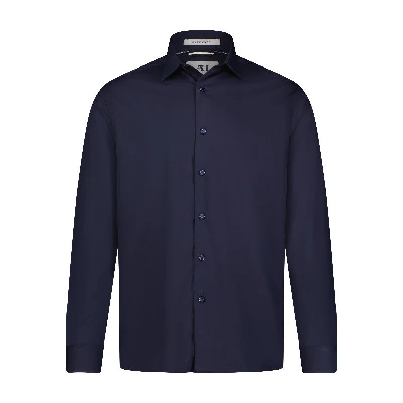 Navy Hidden Button Down Bamboo Stretch Long Sleeve Shirt