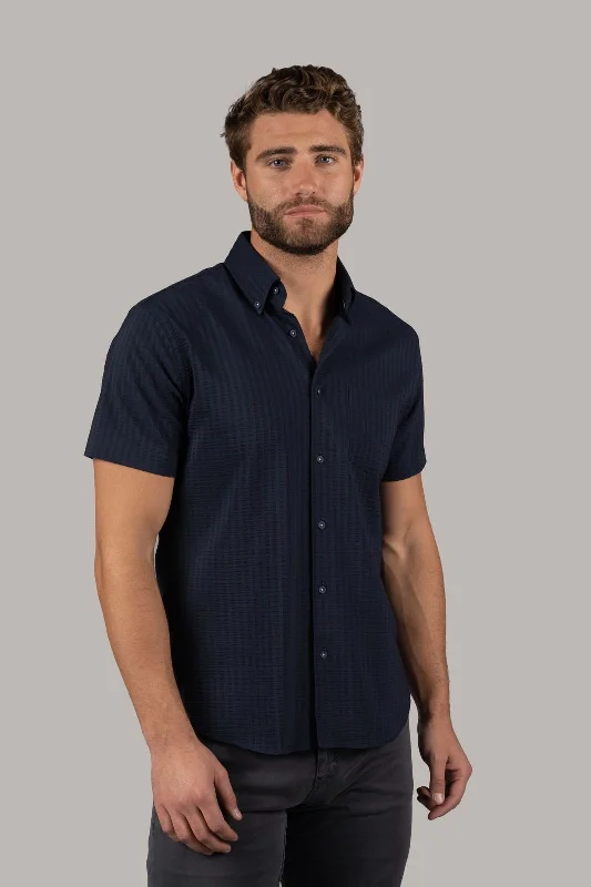 Navy Seer Sucker Stripe Shirt