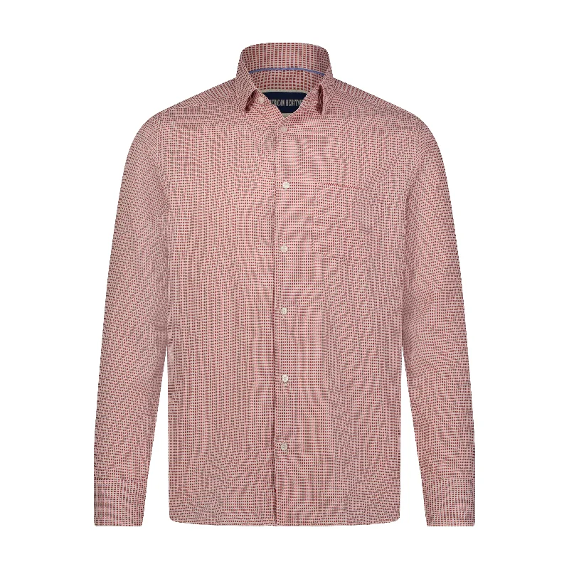 Navy White Dobby Woven Long Sleeve Shirt