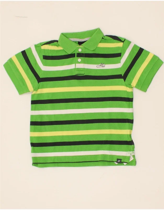 men's fleece sweatshirts -NIKE Boys Polo Shirt 5-6 Years Medium Green Striped Cotton