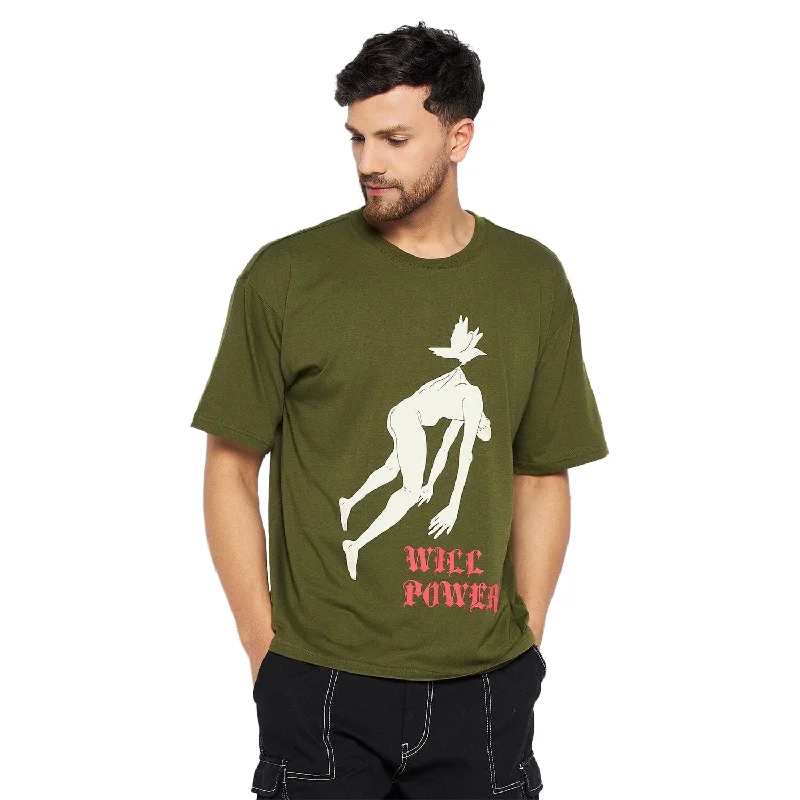 Olive Will Power Oversized Graphic Tee