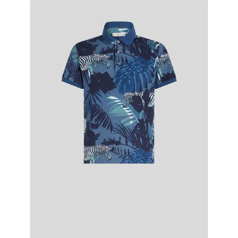 Piquet Polo Shirt With Jungle And Zebra Print