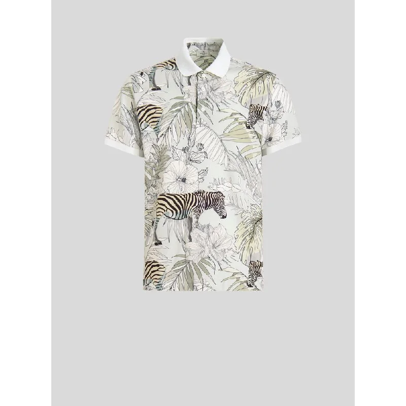 Piquet Polo Shirt With Jungle And Zebra Print