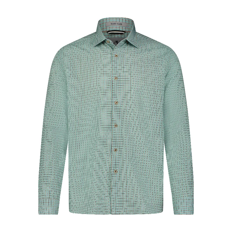 Pistachio Sand Check Hidden Button Down Long Sleeve Shirt