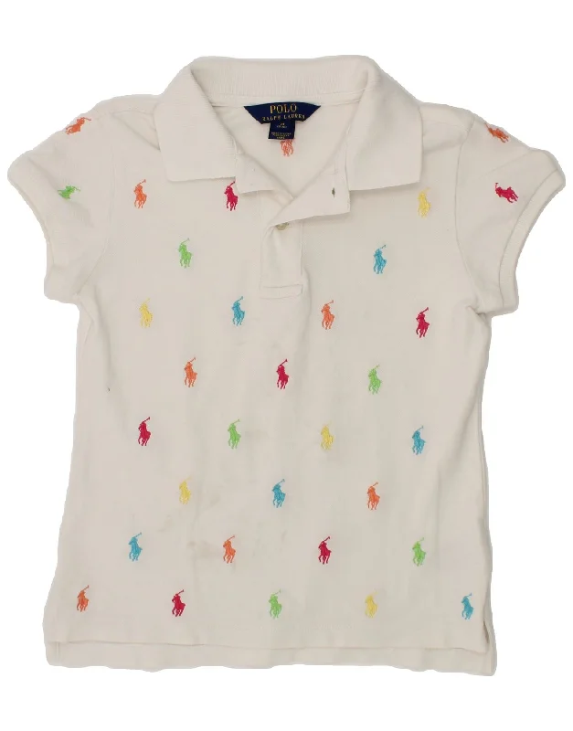 men's outdoor sweatshirts -POLO RALPH LAUREN Boys Abstract Pattern Polo Shirt 8-9 Years Medium  White