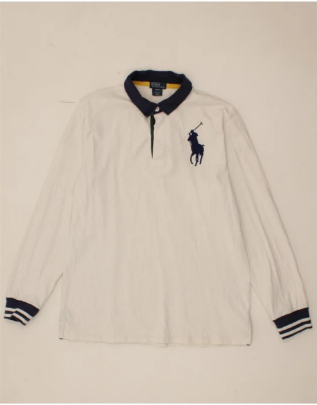 men's hoodies for travel -POLO RALPH LAUREN Boys Graphic Long Sleeve Polo Shirt 15-16 Years XL White