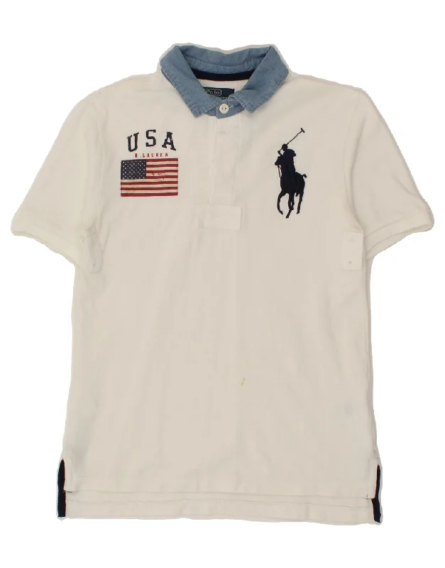 cotton hoodies for men -POLO RALPH LAUREN Boys Graphic Polo Shirt 10-11 Years Medium White Cotton