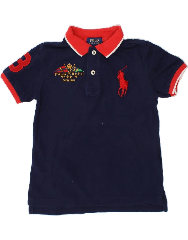 fleece sweatshirts for men -POLO RALPH LAUREN Boys Graphic Polo Shirt 3-4 Years Navy Blue Colourblock