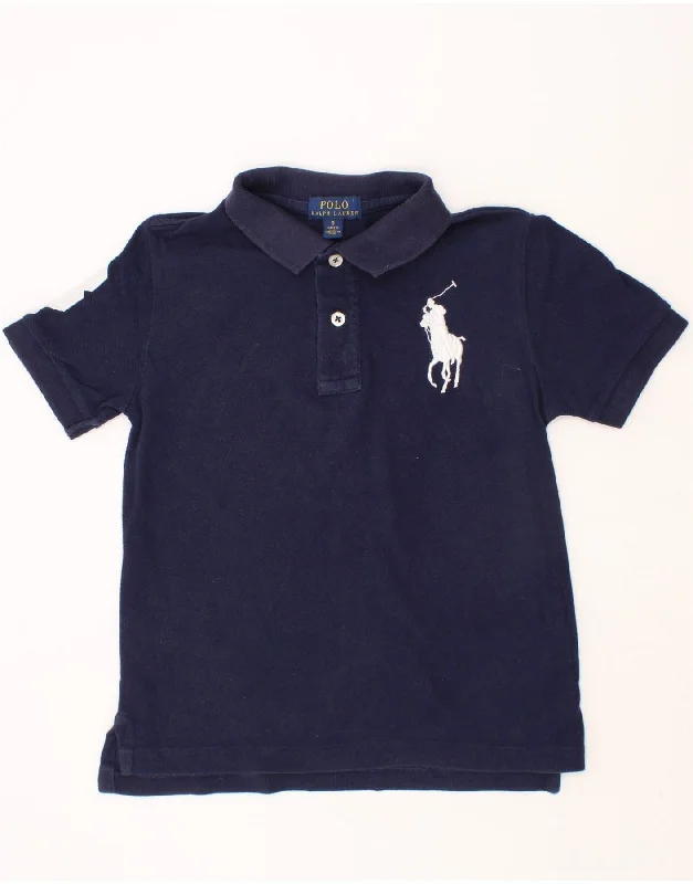 men's hoodies with a hood -POLO RALPH LAUREN Boys Graphic Polo Shirt 4-5 Years Navy Blue Cotton