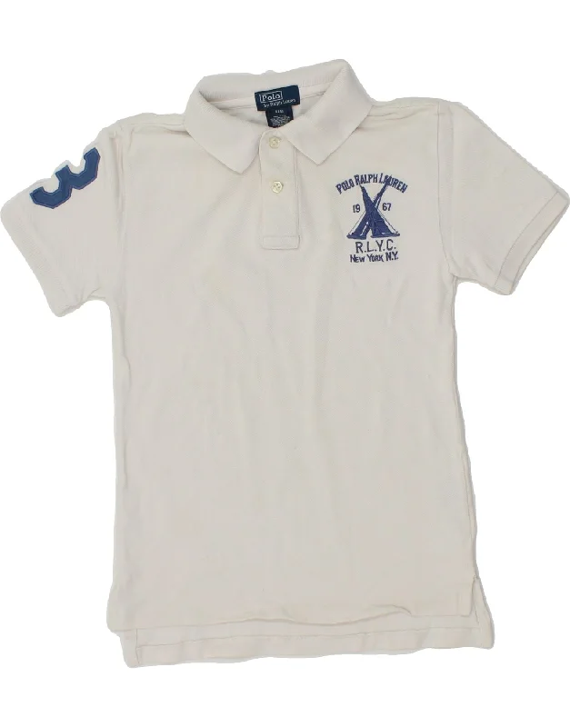 trendy hoodie sweatshirts -POLO RALPH LAUREN Boys Graphic Polo Shirt 7-8 Years Small  White Cotton