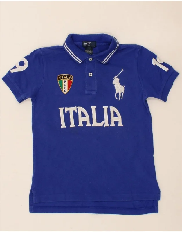 men's hoodies for outdoor activities -POLO RALPH LAUREN Boys Italia Graphic Polo Shirt 5-6 Years Blue Cotton