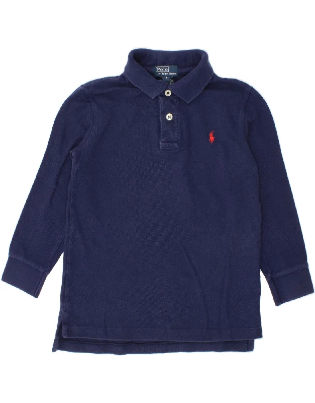 custom hoodie sweatshirts for men -POLO RALPH LAUREN Boys Long Sleeve Polo Shirt 5-6 Years Navy Blue Cotton