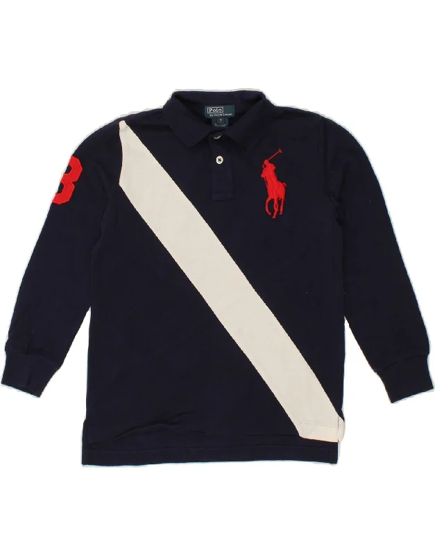 athletic-inspired sweatshirts for men -POLO RALPH LAUREN Boys Long Sleeve Polo Shirt 6-7 Years Navy Blue