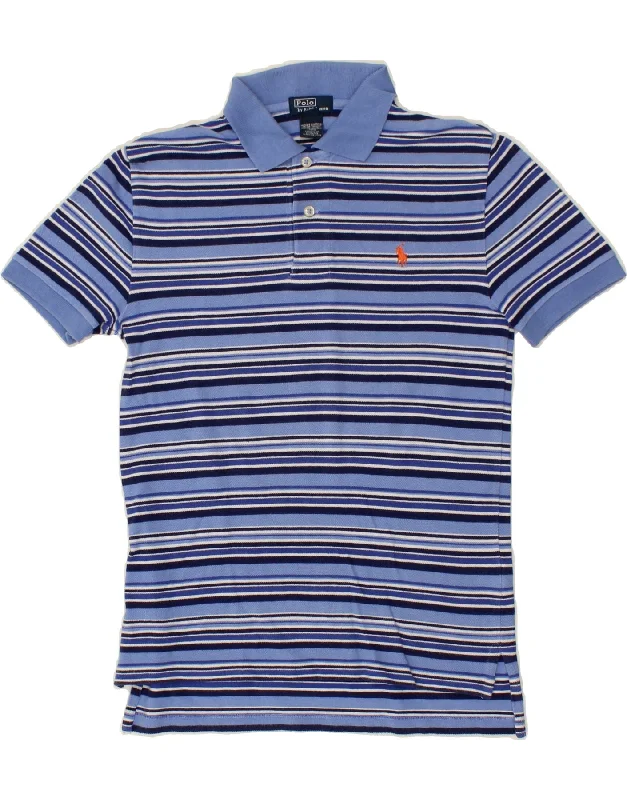 fashion sweatshirts for men -POLO RALPH LAUREN Boys Polo Shirt 10-11 Years Medium Blue Striped Cotton