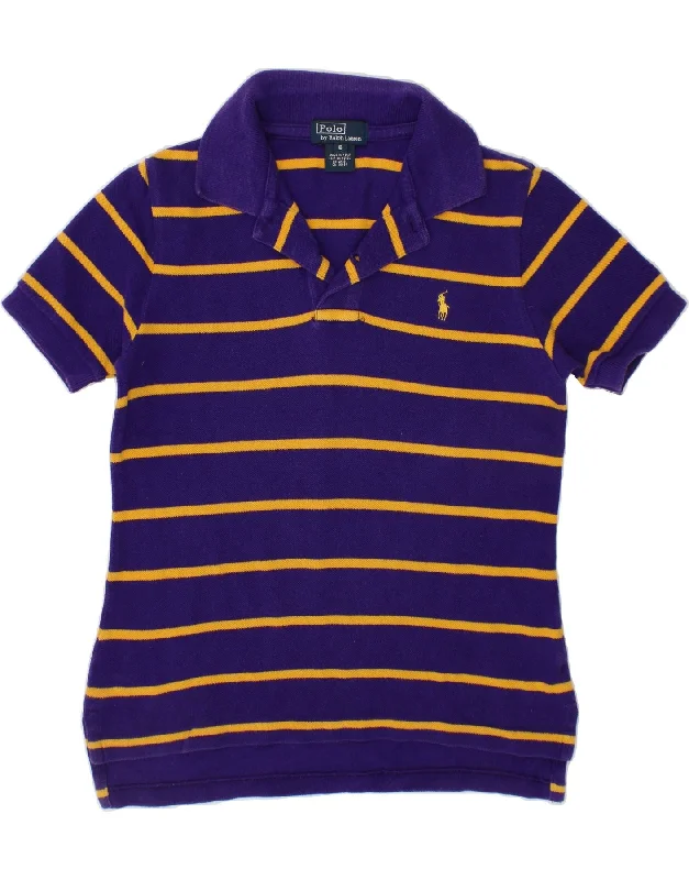 classic sweatshirts for men -POLO RALPH LAUREN Boys Polo Shirt 5-6 Years Purple Striped Cotton