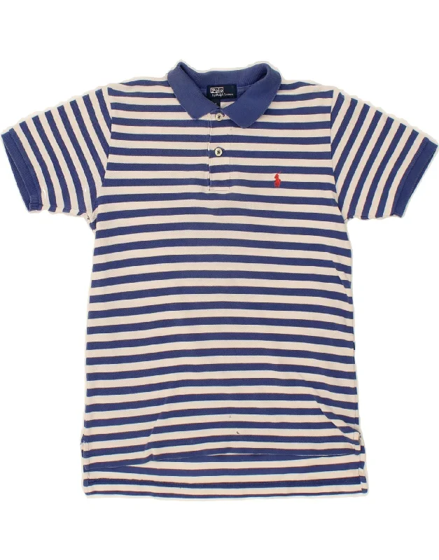 men's classic pullovers -POLO RALPH LAUREN Boys Polo Shirt 6-7 Years Blue Striped Cotton