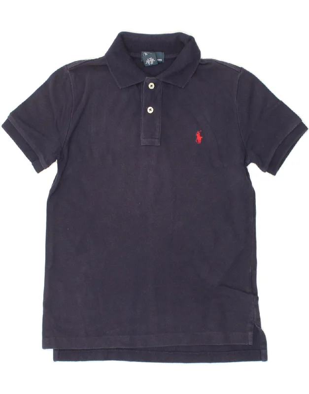 men's long sleeve hoodies -POLO RALPH LAUREN Boys Polo Shirt 6-7 Years Navy Blue Cotton