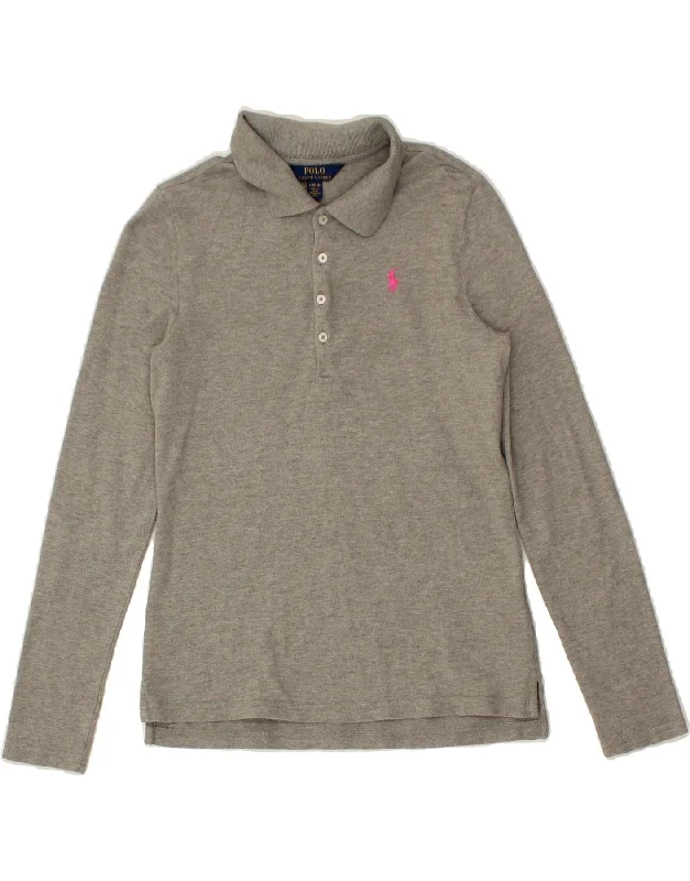 men's luxury sweatshirts -POLO RALPH LAUREN Girls Long Sleeve Polo Shirt 12-13 Years Large  Grey