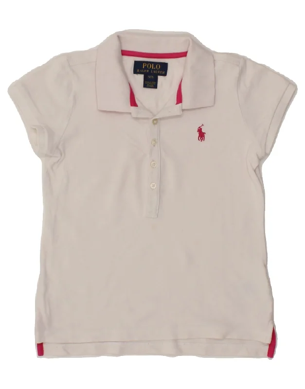 men's long sleeve sweatshirts -POLO RALPH LAUREN Girls Polo Shirt 6-7 Years Small White Cotton