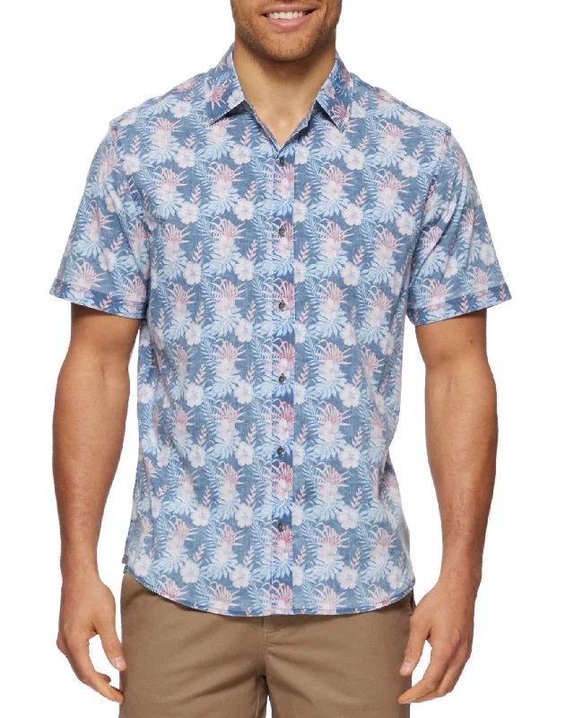 Puckett Vintage Hibiscus Print Shirt In Blue Multi