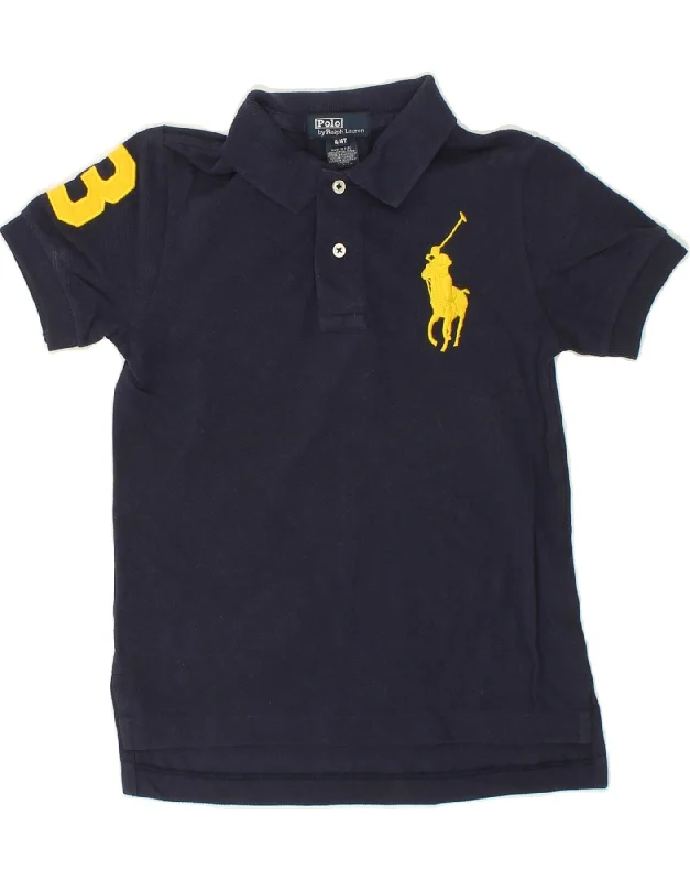 zip-up sweatshirts for men -RALPH LAUREN Boys Graphic Polo Shirt 3-4 Years Navy Blue Cotton