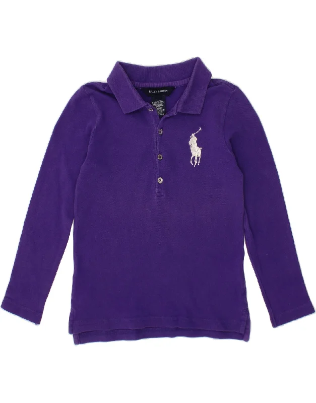 workout sweatshirts for men -RALPH LAUREN Boys Long Sleeve Polo Shirt 4-5 Years Purple Cotton