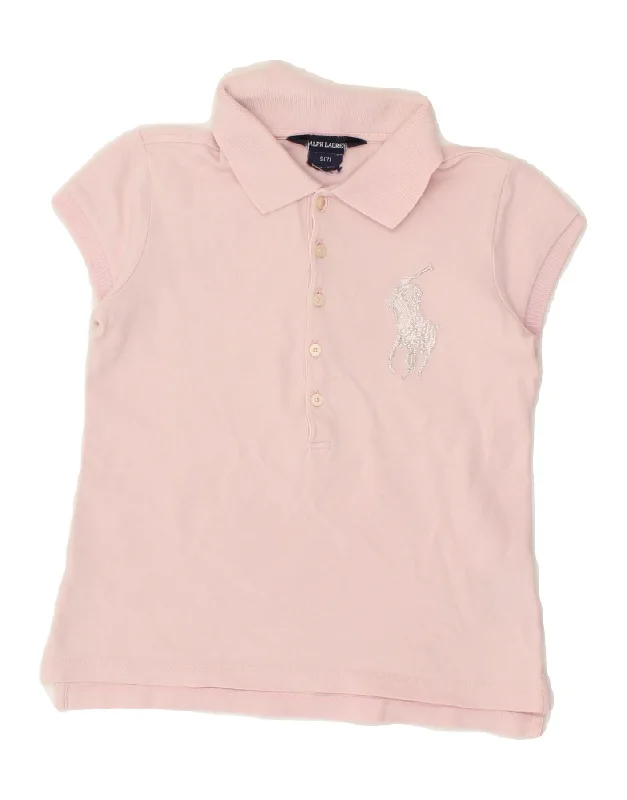 men's luxury sweatshirts -RALPH LAUREN Girls Graphic Polo Shirt 6-7 Years Small Pink