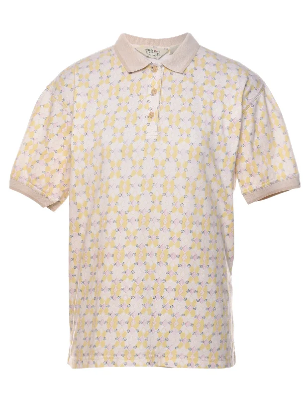 premium sweatshirts for men -Reebok Light Yellow & Off-White Patterned Polo Shirt - M