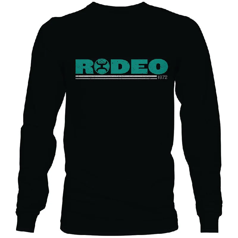 vintage-style hoodies for men -"Rodeo" Black /Teal Long Sleeve T-shirt