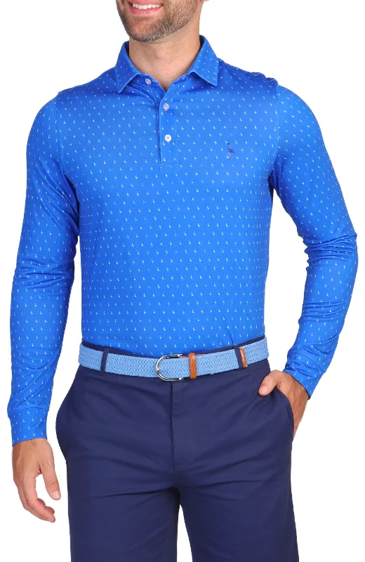 Royal Blue Byrd Print Long Sleeve Performance Polo