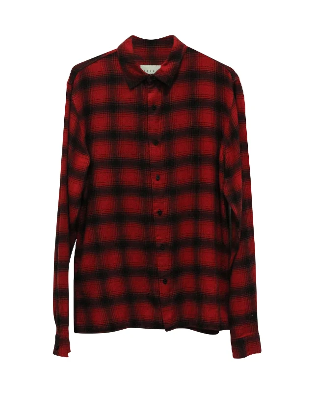 Sandro Paris Flannel Plaid Shirt in Red Cotton