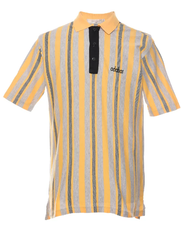 casual pullover sweatshirts -Striped Grey & Yellow Adabar Polo Shirt - M