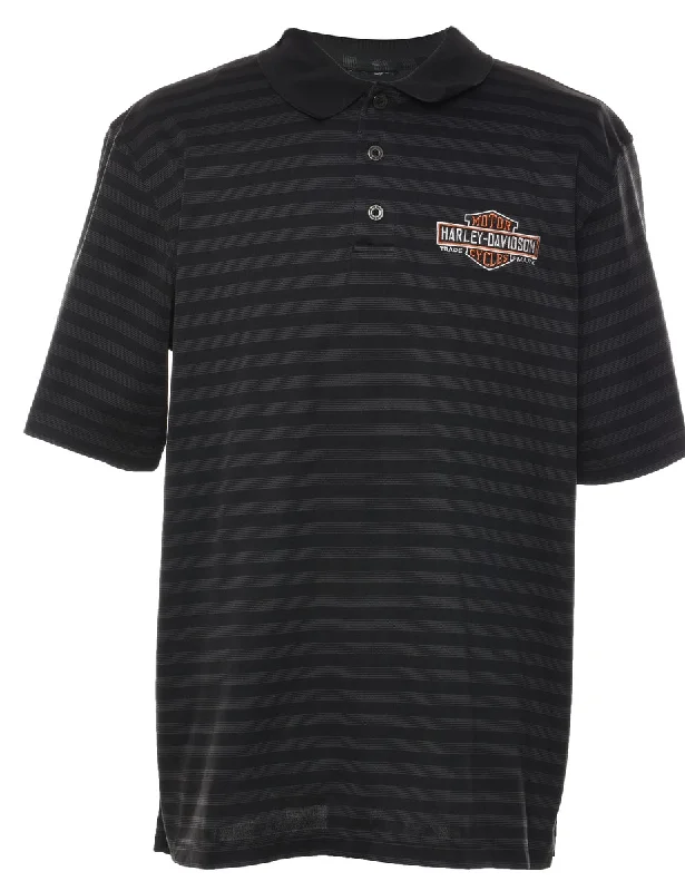 men's hoodies with a hood -Striped Harley Davidson Polo Shirt - L