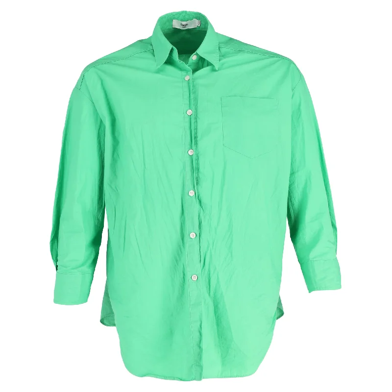 The Frankie Shop Button-Down Shirt in Bright Green Cotton