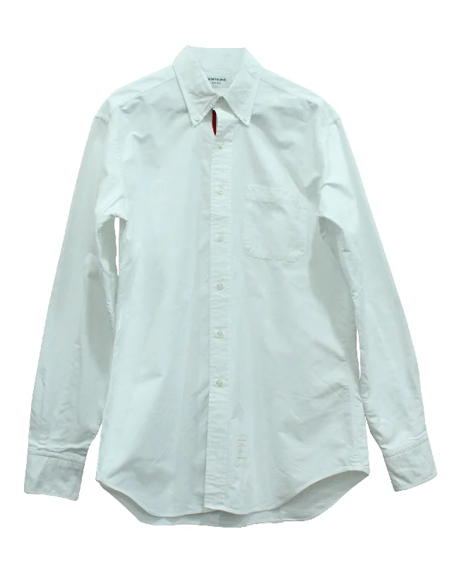 Thom Browne Oxford Grosgrain Placket Shirt in White Cotton