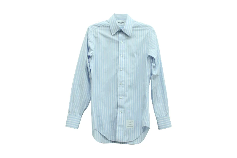 Thom Browne Stripe Long Sleeve Button Down Shirt in Blue Cotton