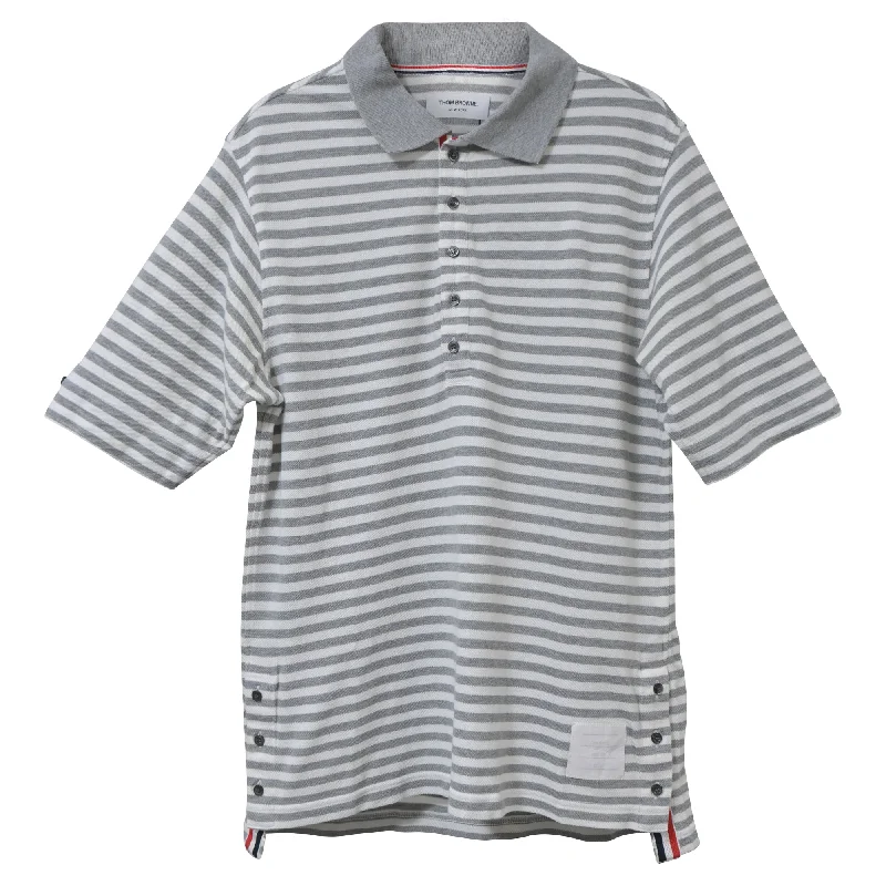 Thom Browne Striped Polo Shirt in Grey Cotton