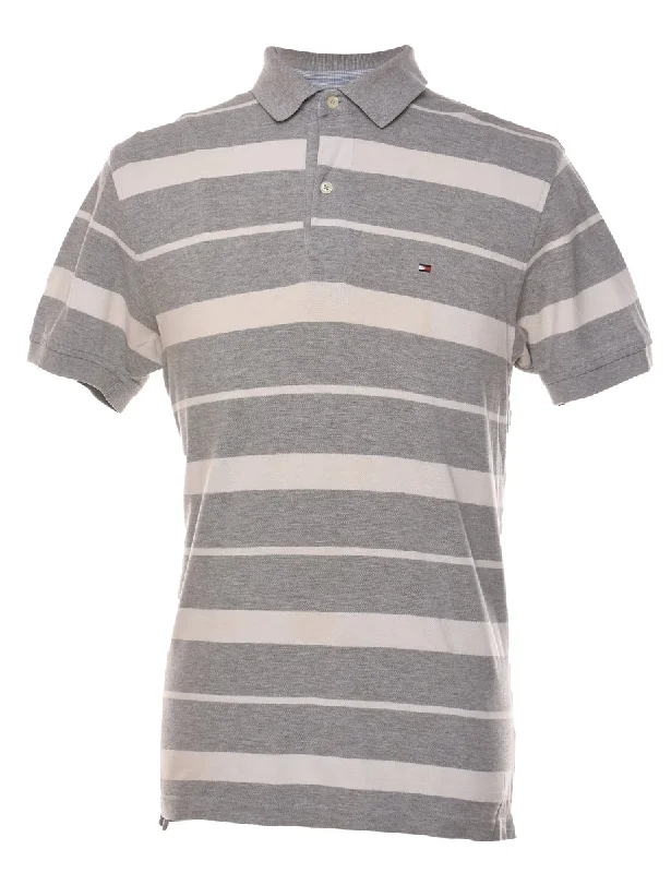 men's pull-over sweatshirts -Tommy Hilfiger Grey Striped Polo Shirt - M