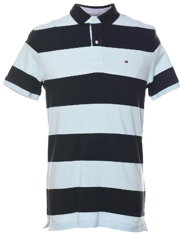 custom sweatshirts for men -Tommy Hilfiger Navy & Light Blue Striped Polo Shirt - L