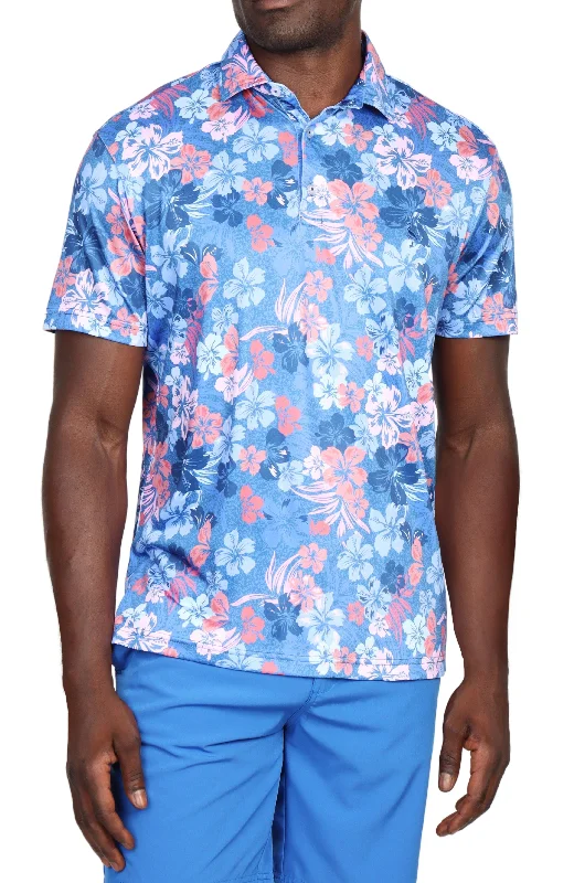 Tropical Hibiscus Print Performance Polo