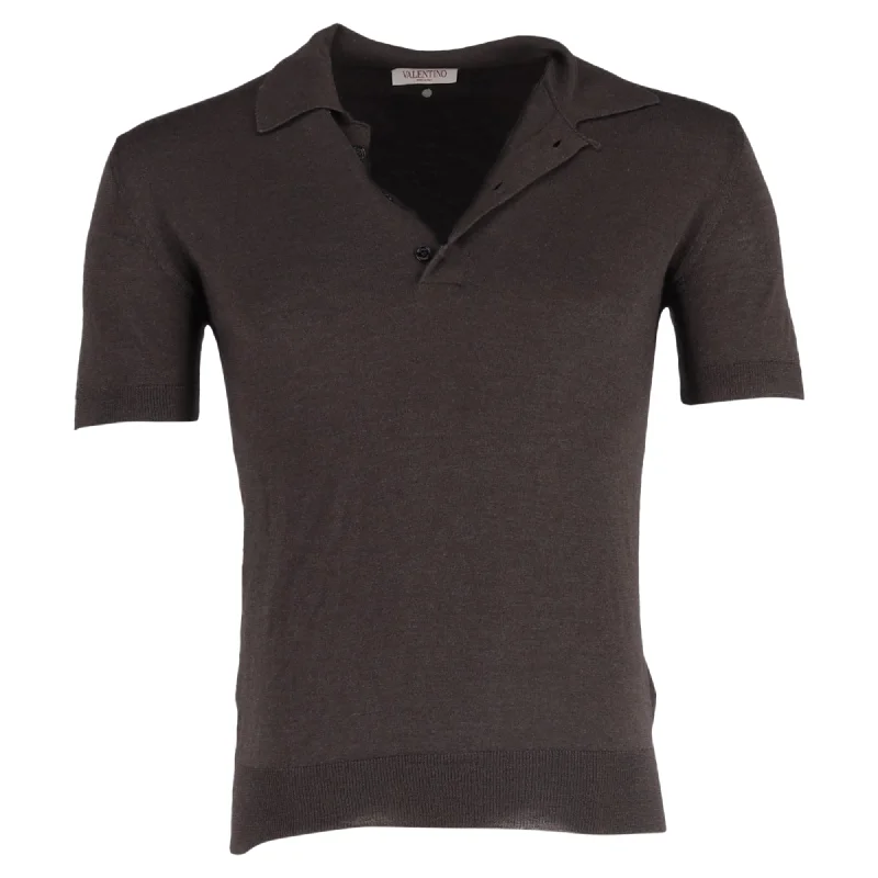 Valentino Garavani Knitted Polo Shirt in Brown Cashmere