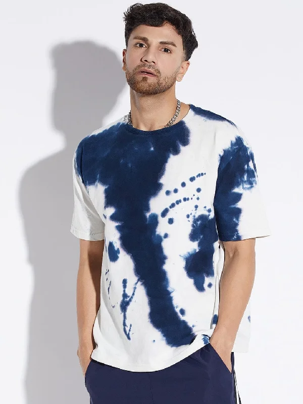 White Abstract Dyed Oversized Tee