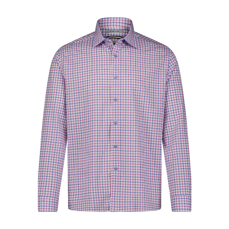 White Purple Pink Check Hidden Button Down Long Sleeve Shirt