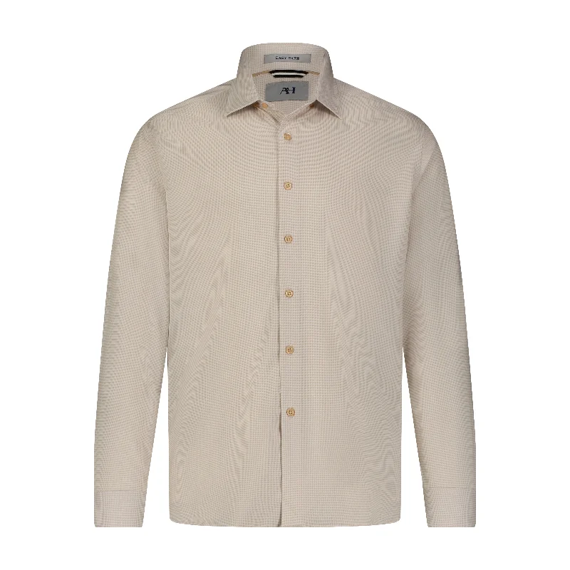 White Sand Mini Geo Print Hidden Button Down Long Sleeve Shirt