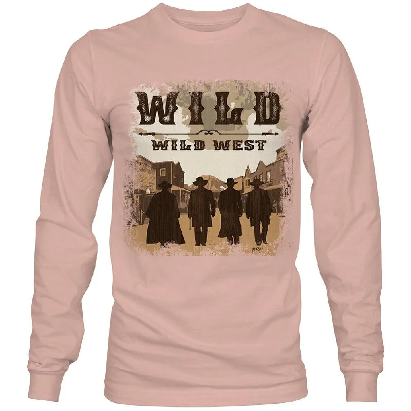 light hoodies for men -"Wild Wild West" Light Pink Long Sleeve T-shirt